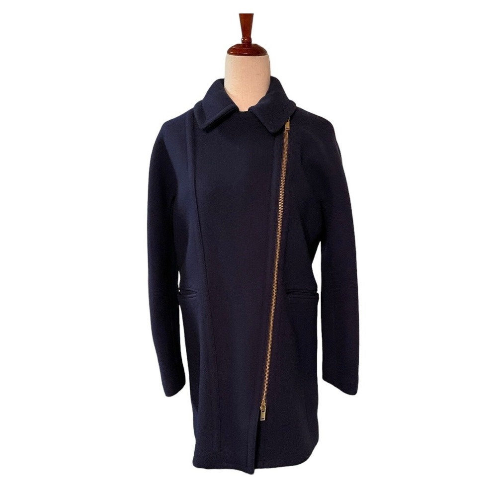 JCrew‎ Stadium Cloth Nello Gori Jacket Wool Blend Blue Women's Sz 4 Excellent